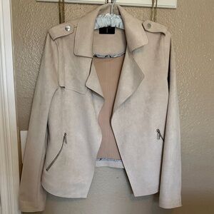 Tahari Light Beige Suede Moto Jacket